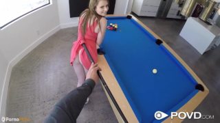 Karlie Brooks gargles her bf stiffy on pool desk in point of view